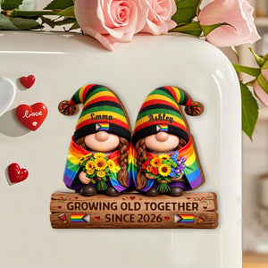 Growing Old Together β Personalized LGBTQ Couple Fridge Magnet