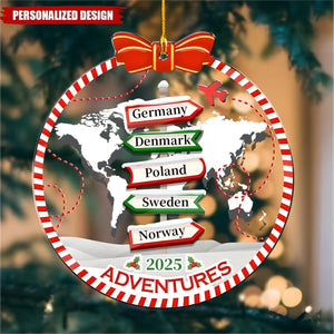 Personalized Travel Adventure Ornament, Traveling Christmas Ornament
