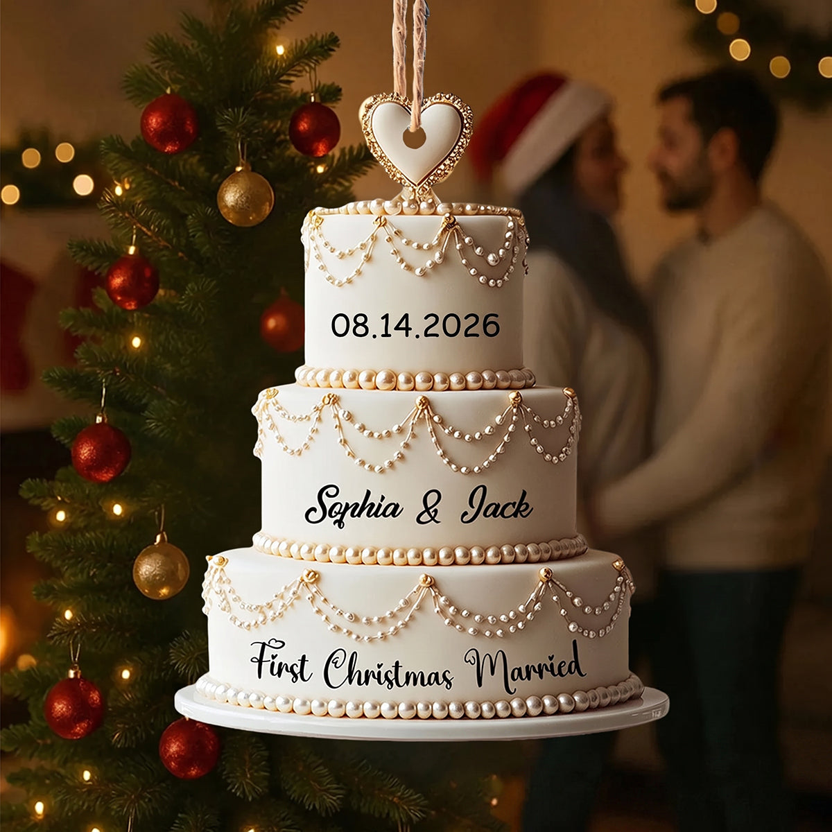 Personalized Wedding Cake First Christmas Married Ornament