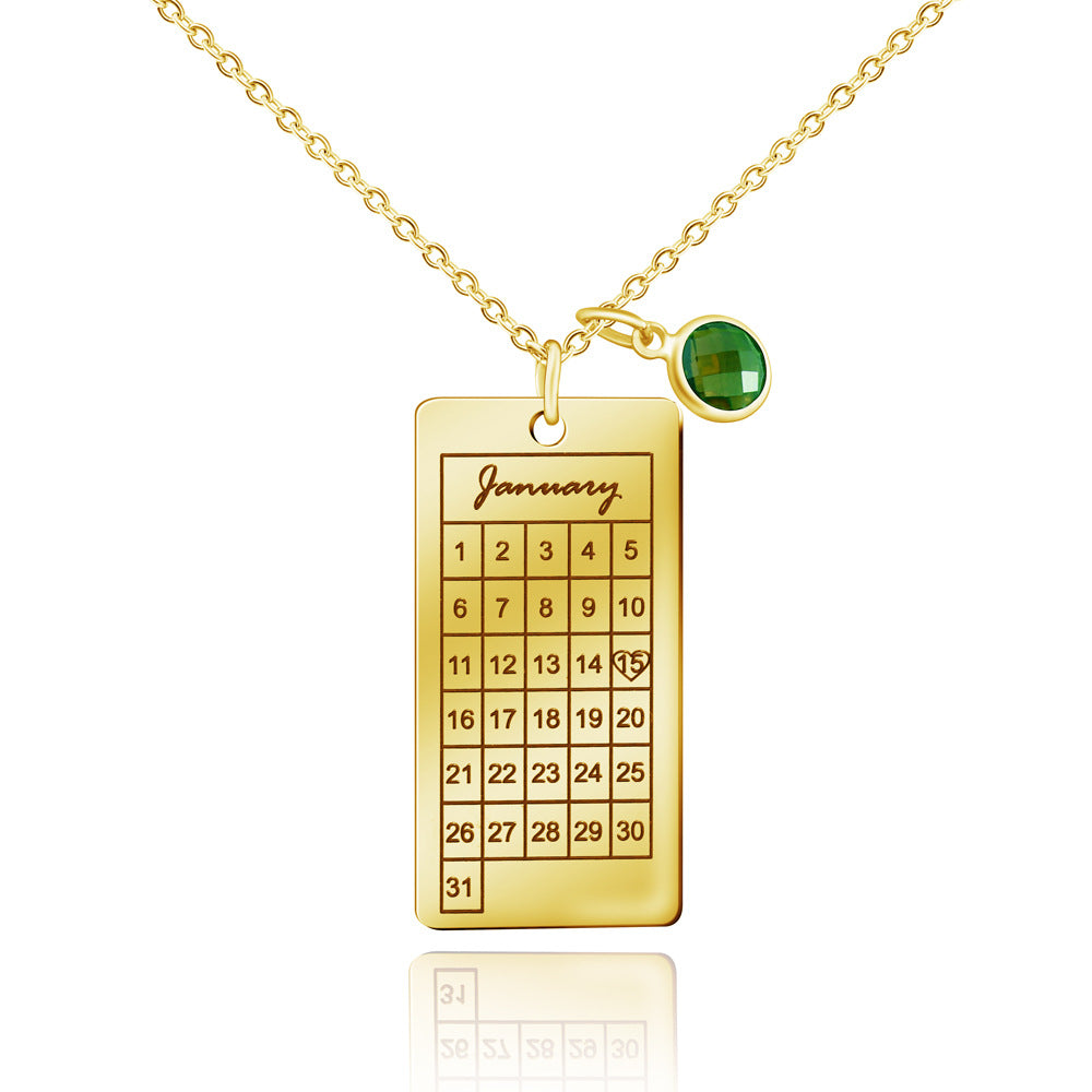 Personalized Birthstone Name Memorial Calendar Necklace