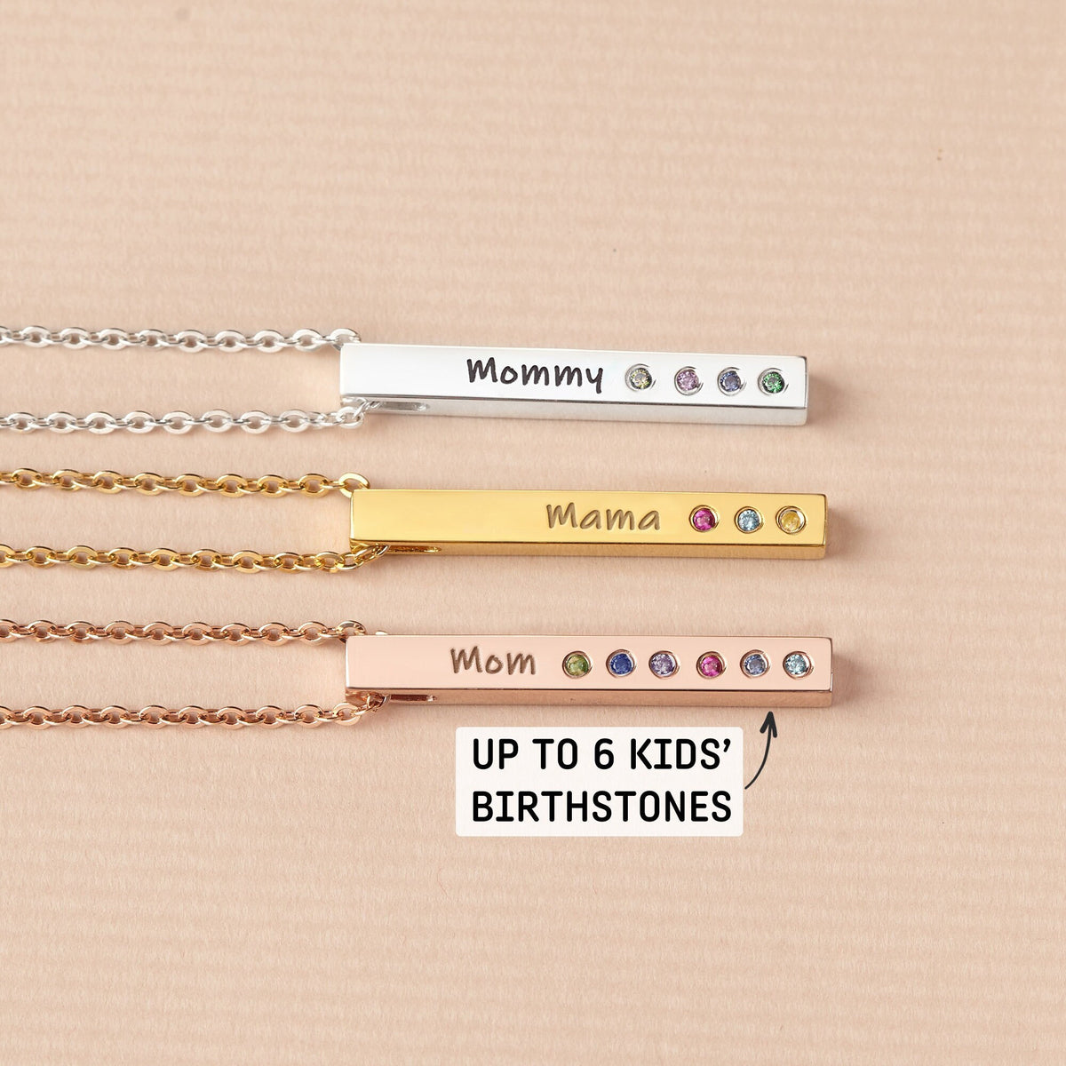 Personalized Grandma Mom Family Birthstone Bar Necklace