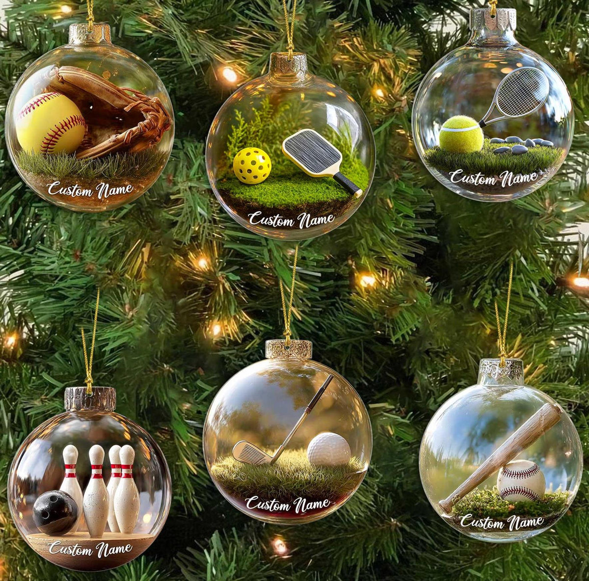 Personalized Custom 2D Flat Sports Ball Christmas Ornament Set