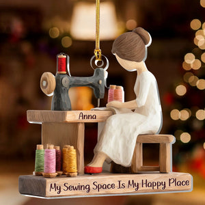 My Sewing Space Is My Happy Place - Personalized 1-Layer Acrylic Ornament