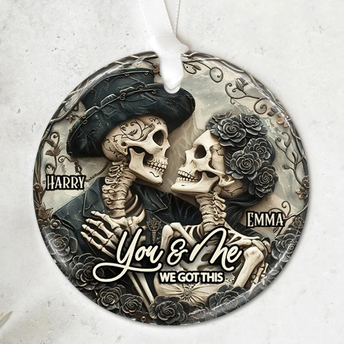 You & Me - Personalized Skull Ceramic Ornament