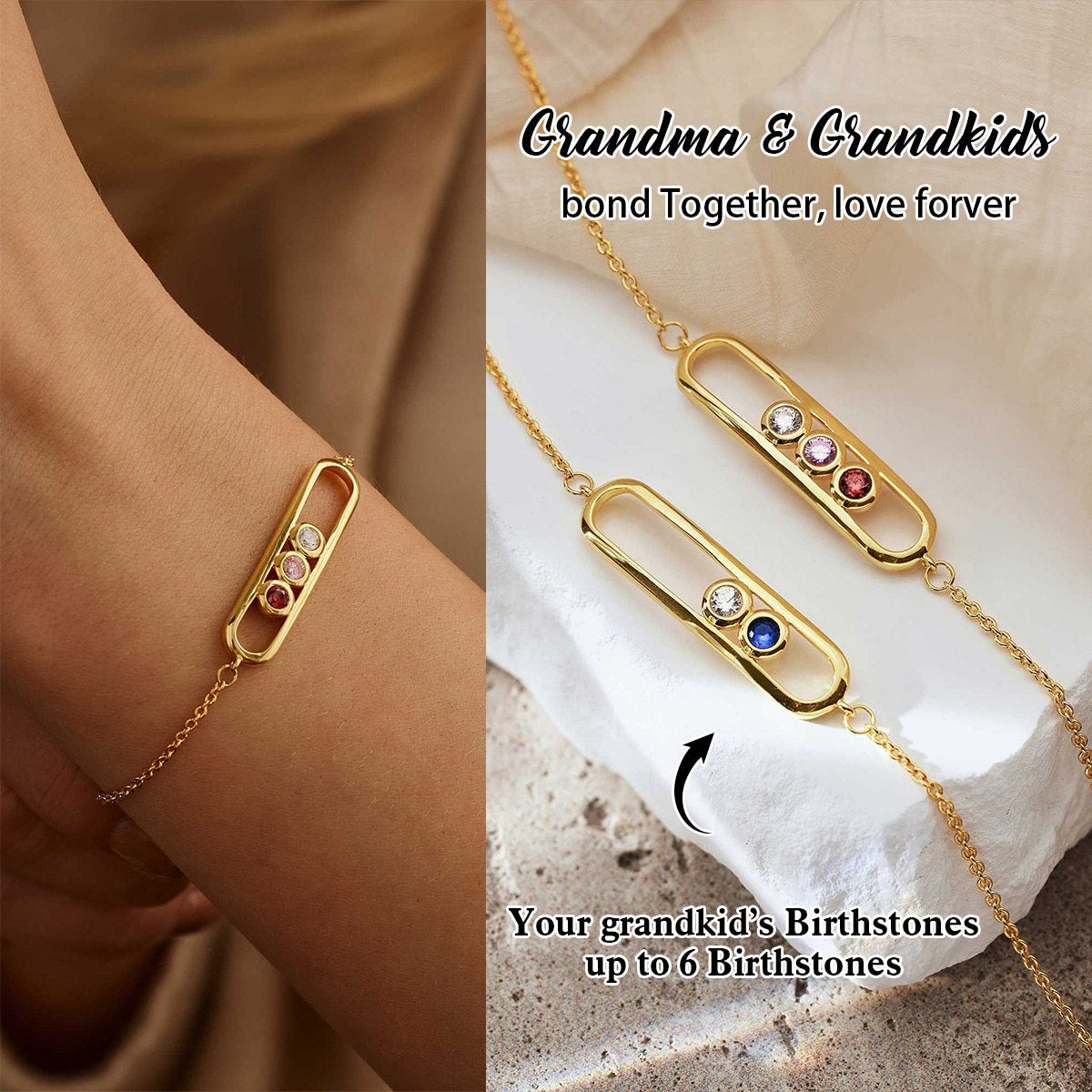 Personalized Grandma Mom 1-6 Family Birthstones Bracelet