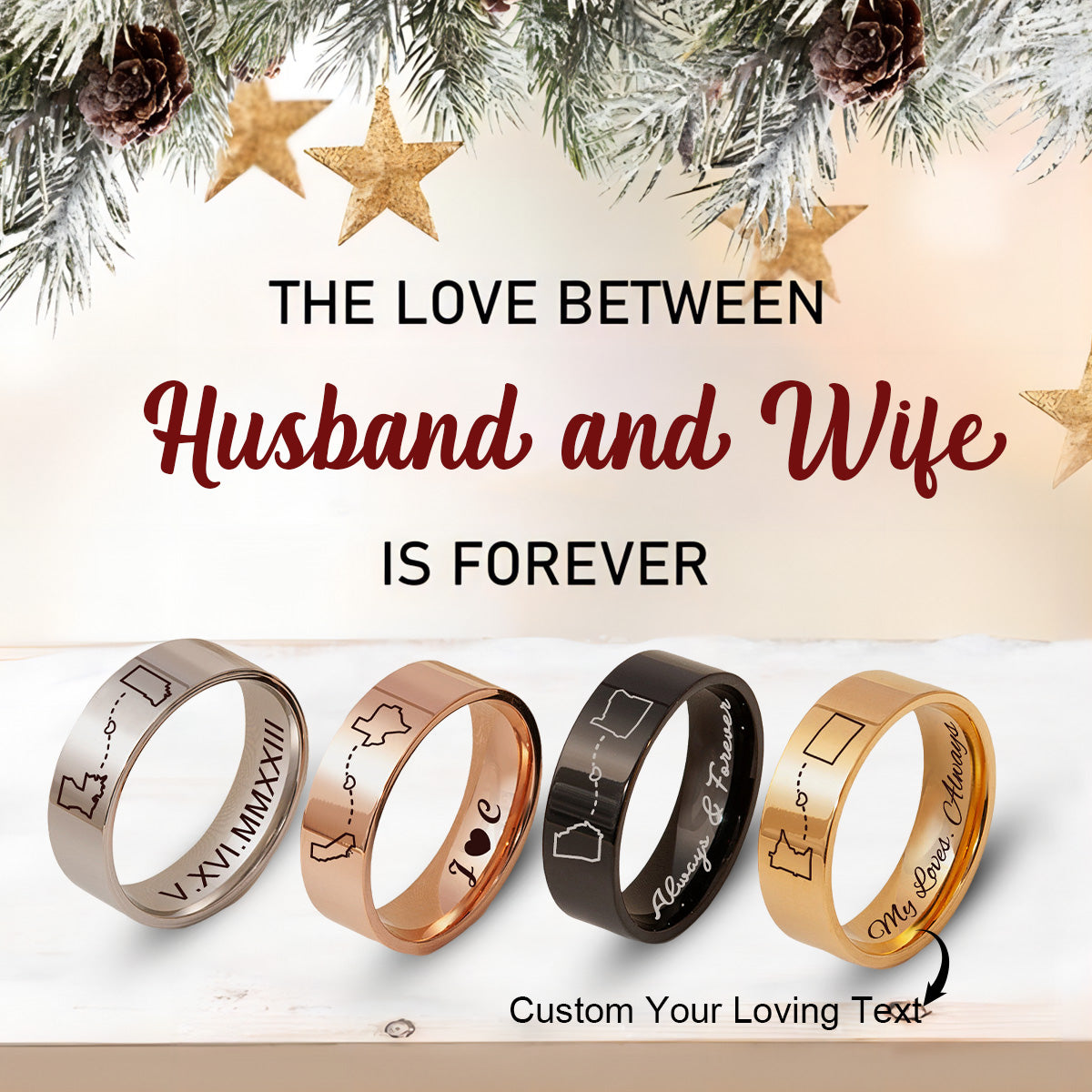 Personalized Engraving Couple Name State Ring -Gift For Christmas