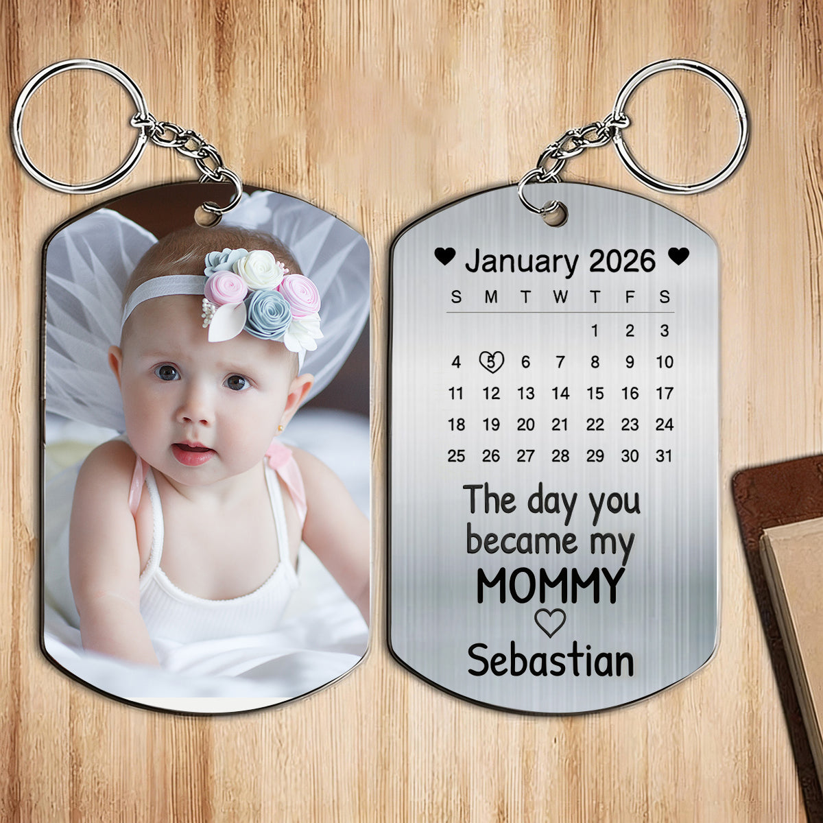 Customized Photo Calendar: The Day You Became My Mom-Personalized Stainless Steel Keychain