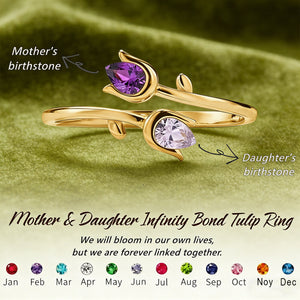 Personalized Mother & Daughter Double Birthstones Tulip Ring