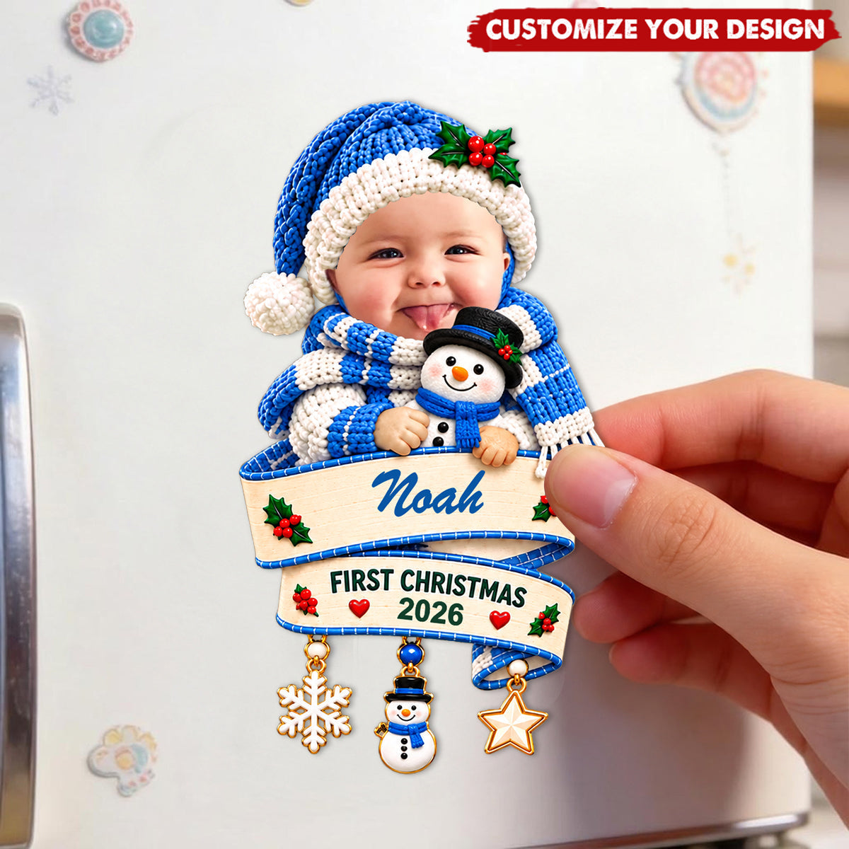 Custom Photo Baby First Christmas Fridge Magnet, Newborn Keepsake Gift