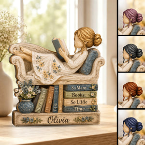 Personalized Reading Girl Wooden Plaque, Reading Girl Bookshelf Decor