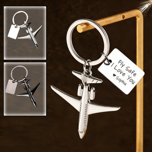 Custom Engraved Fly Safe Keychain, Gifts for Airplane lover