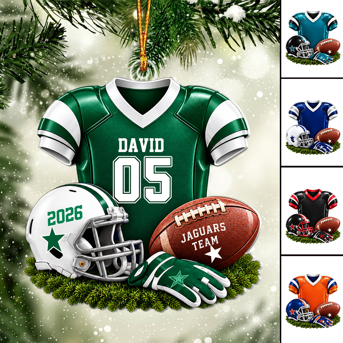 Personalized Football Player Christmas Ornament, Custom Name Jersey Gift