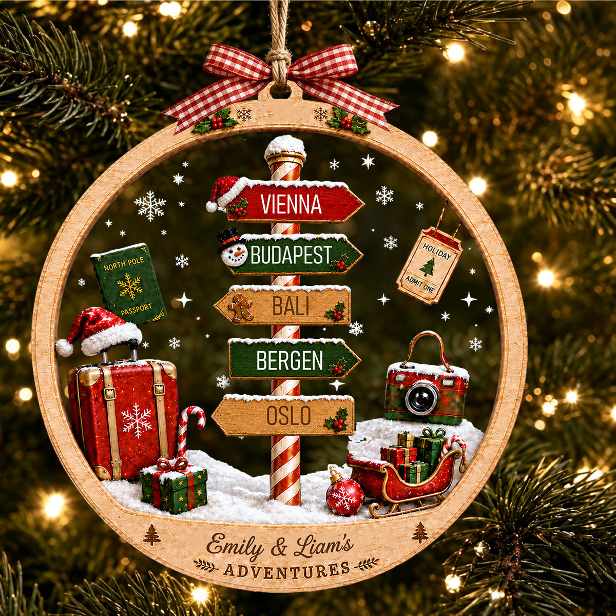 Personalized Adventure Travel Ornament, Family Or Couple Vacation Gift