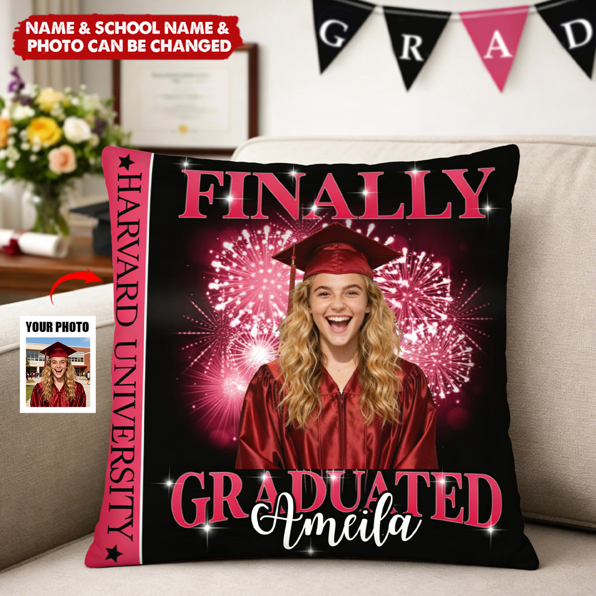 Finally Graduated - Custom Photo Graduation Pillow Case Class Of 2026