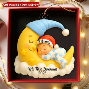 Babys First Christmas Ornament Baby Boy Girl On Moon