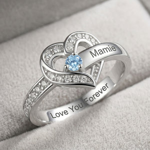 Personalized Name Heart Promise Birthstone Memorial Ring