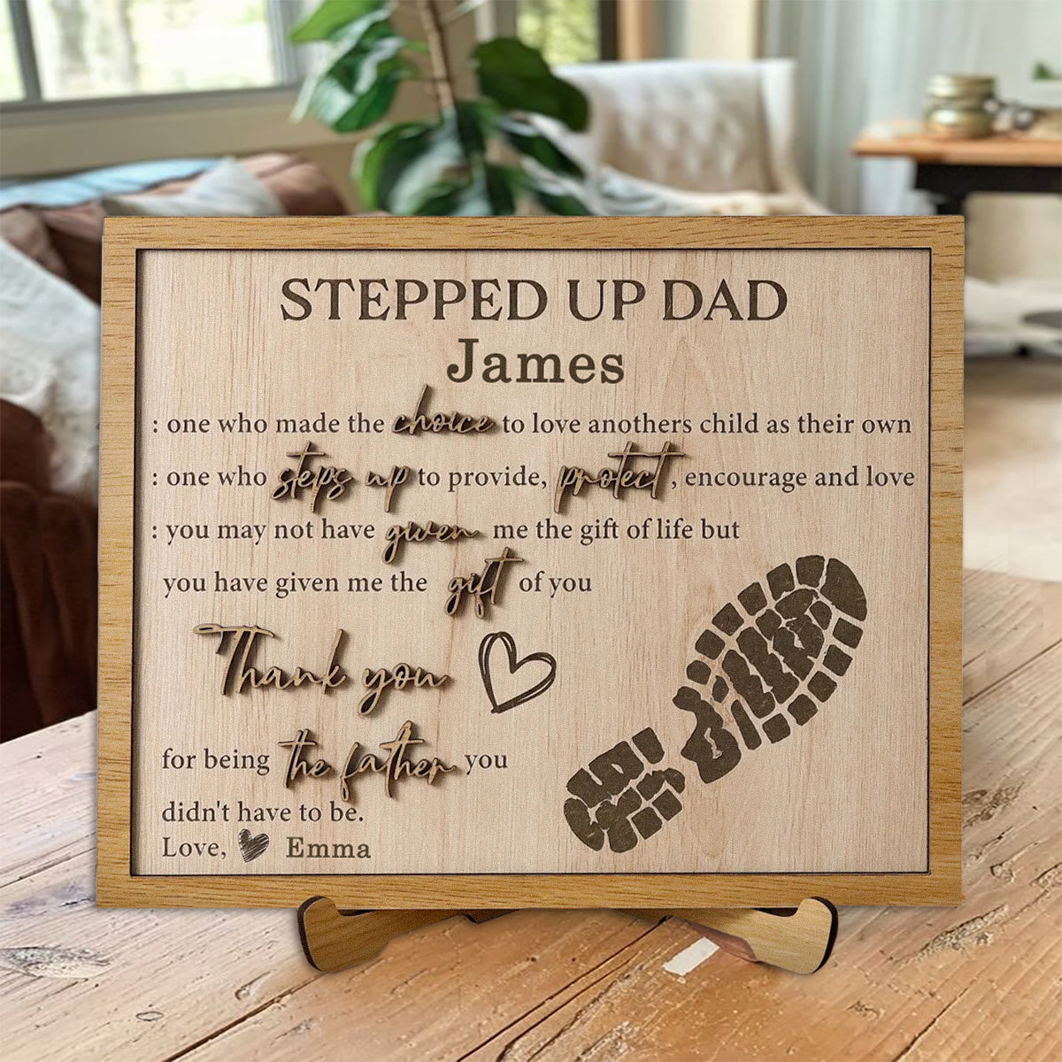 Personalized 3D Wood Sign, Father's Day Stepped Up Dad Gift