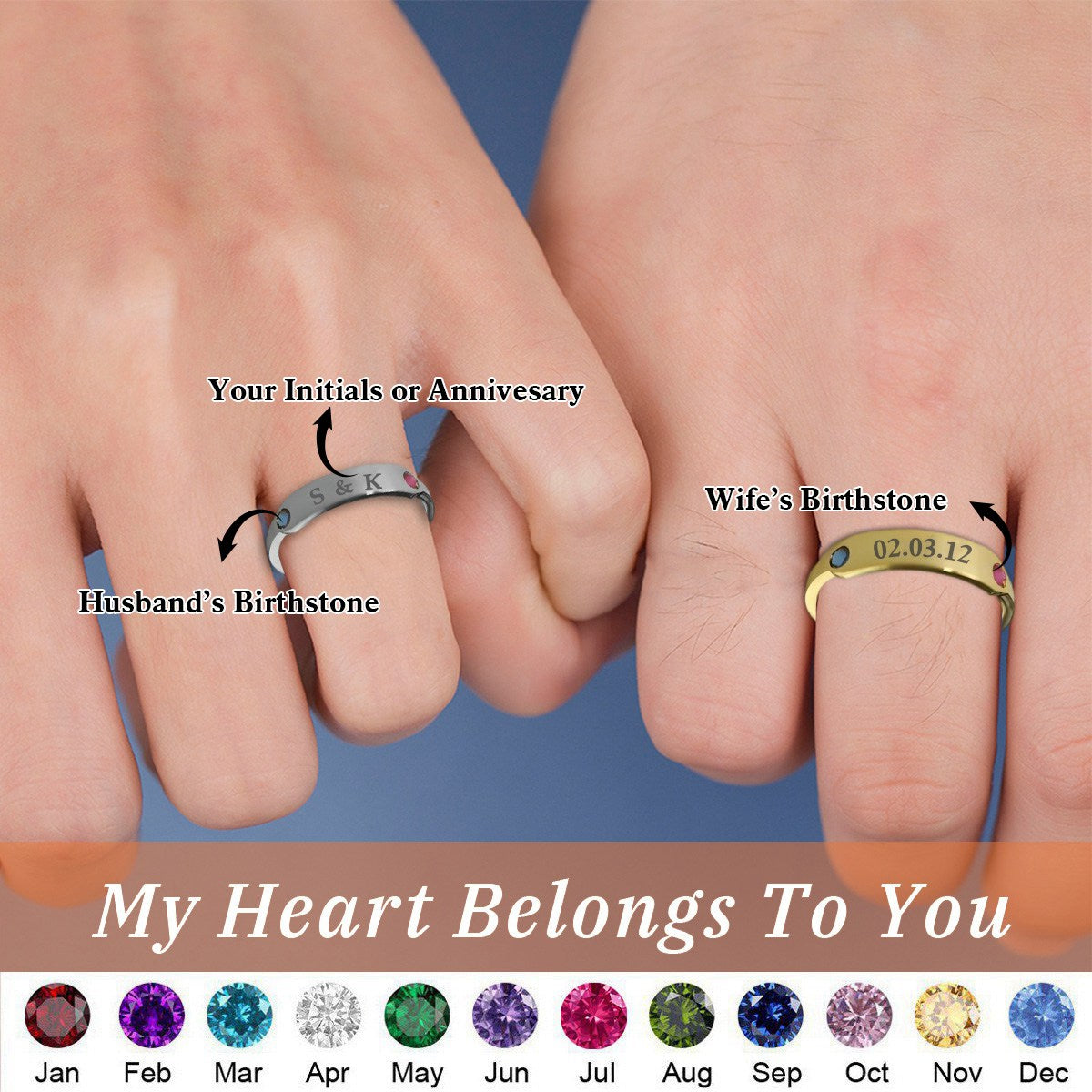 Personalized Minimalist Custom Birthstone Couple Ring