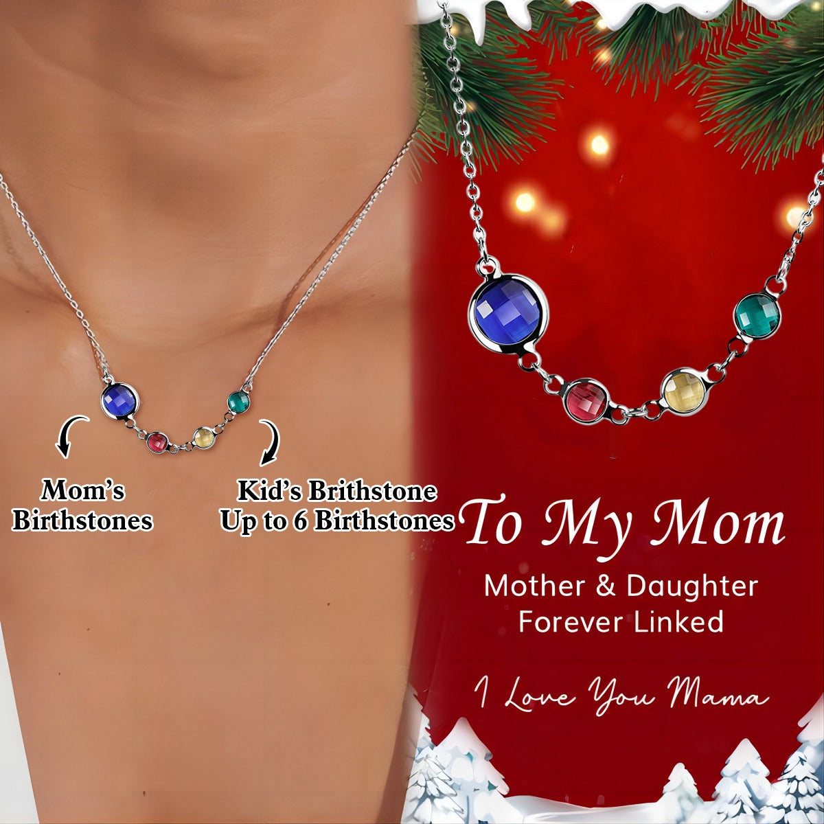 Personalized Grandma Mom 1-6 Family Birthstone Necklace For Christmas