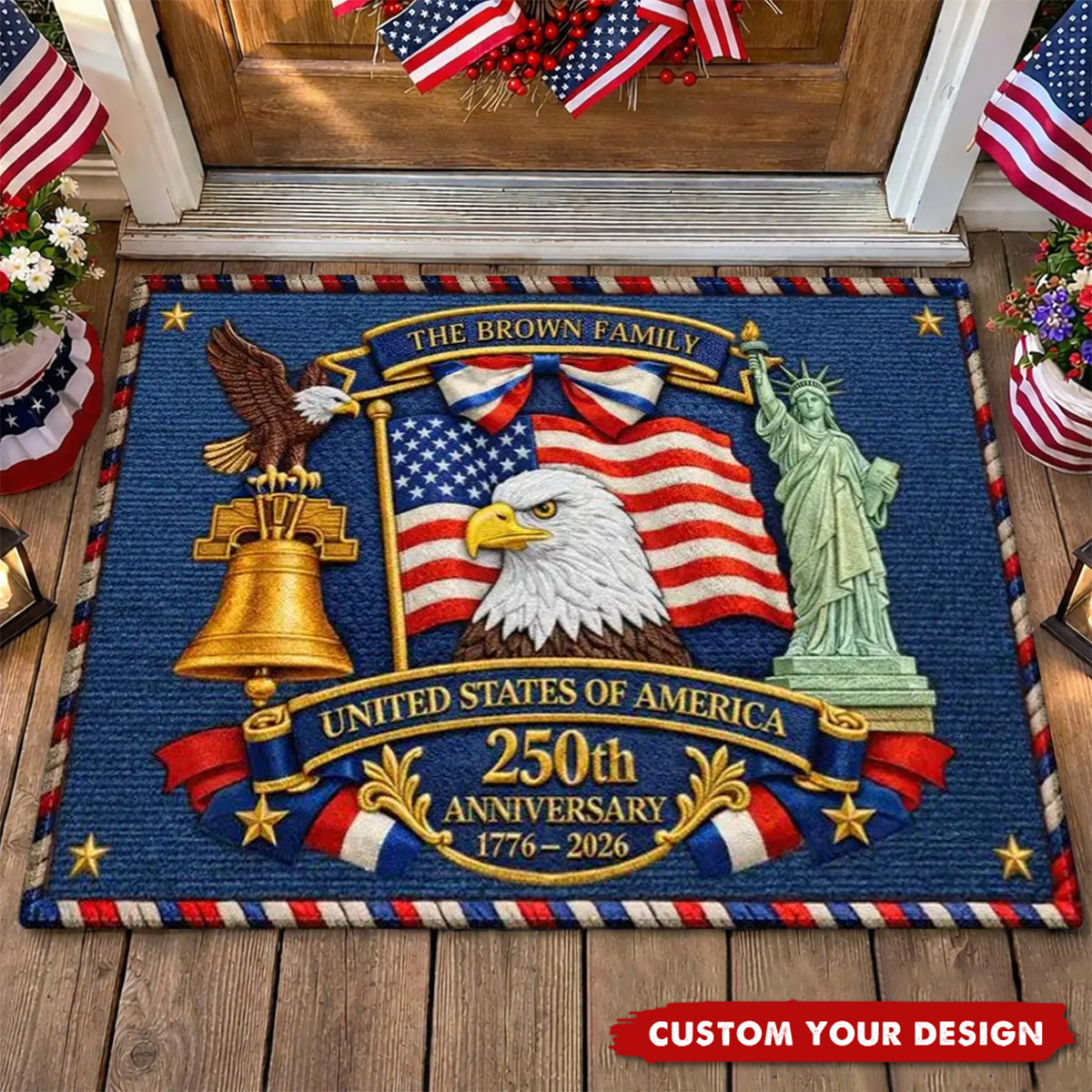 Personalized America Anniversary Family Doormat, 4th Of July Keepsake