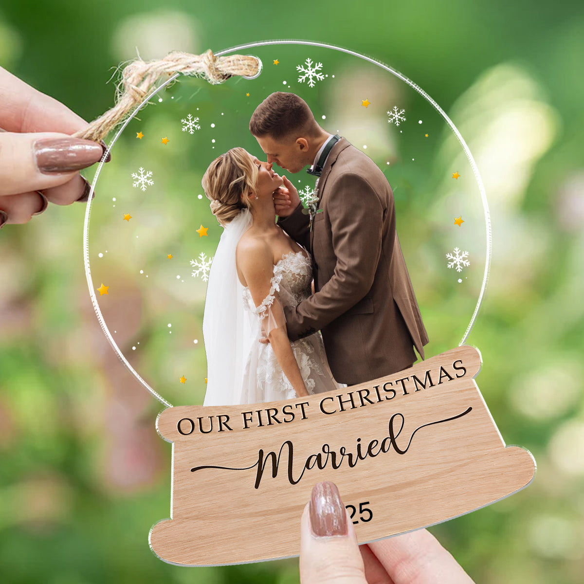 First Christmas Married - Custom Photo Couple Ornament