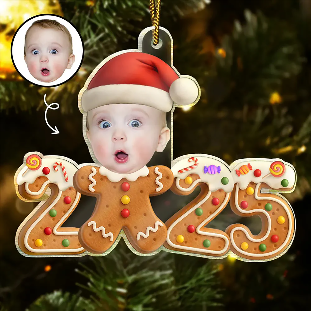 Custom Photo Gingerbread Funny Baby First Christmas - Personalized Custom Shaped Acrylic Ornament