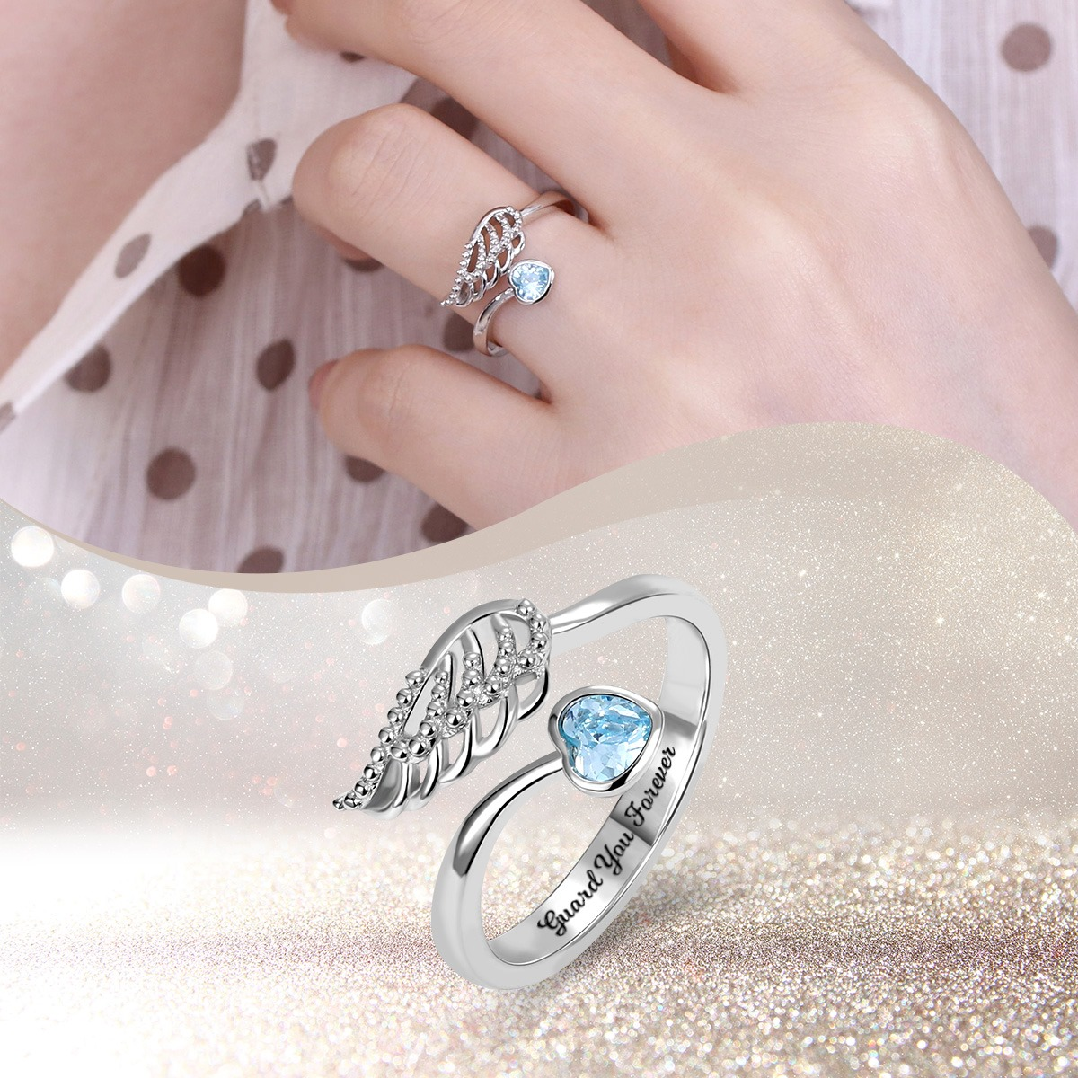 Personalized Hug from Heaven Wing Birthstone Ring