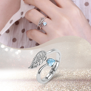 Personalized Hug from Heaven Wing Birthstone Ring