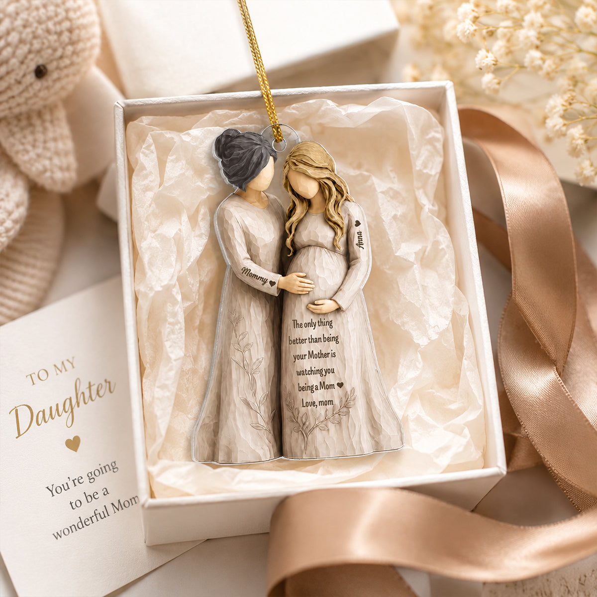Personalized Pregnancy Announcement Ornament, Mom & Daughter Gift