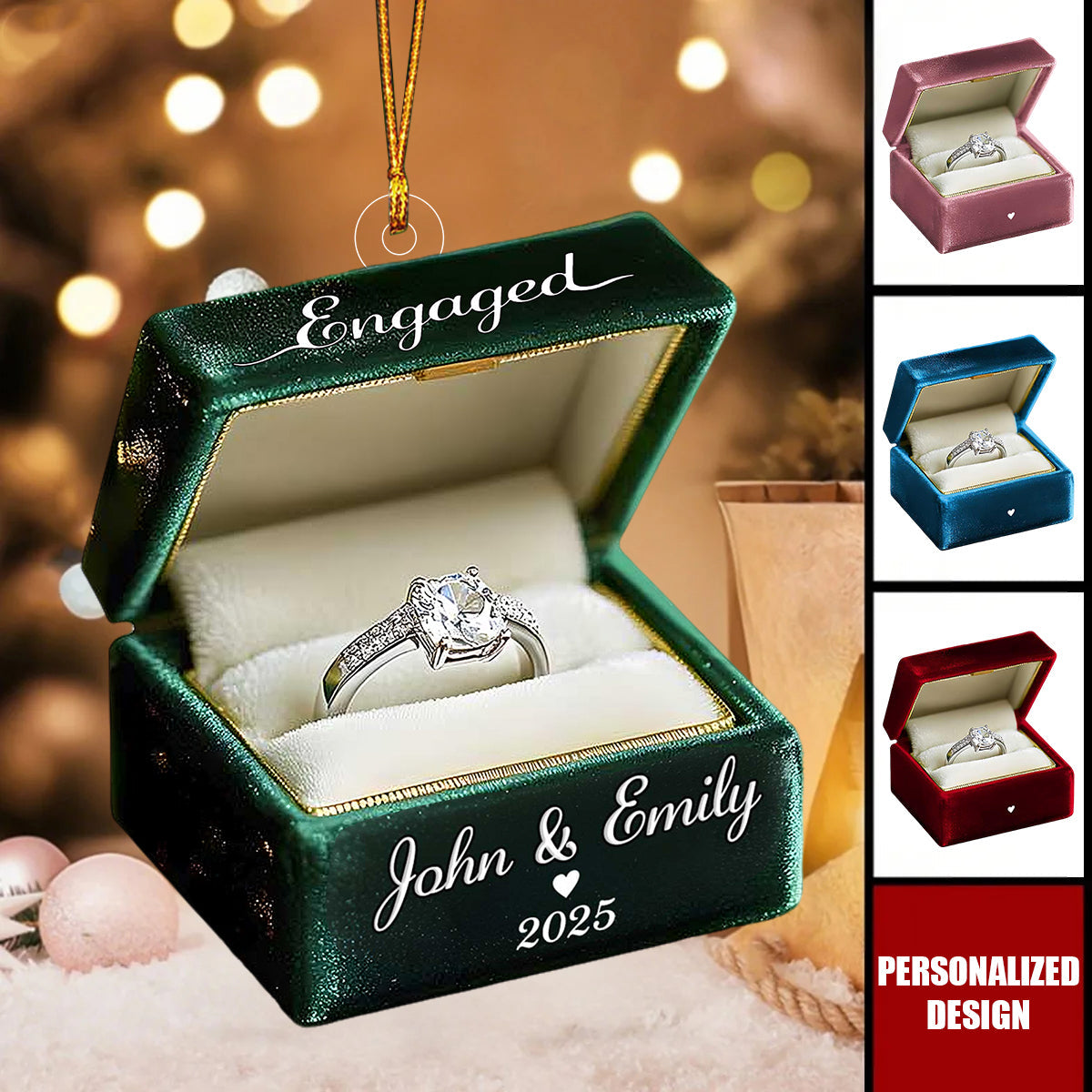 Personalized Engaged Ring Box Acrylic 2D Flat Ornament