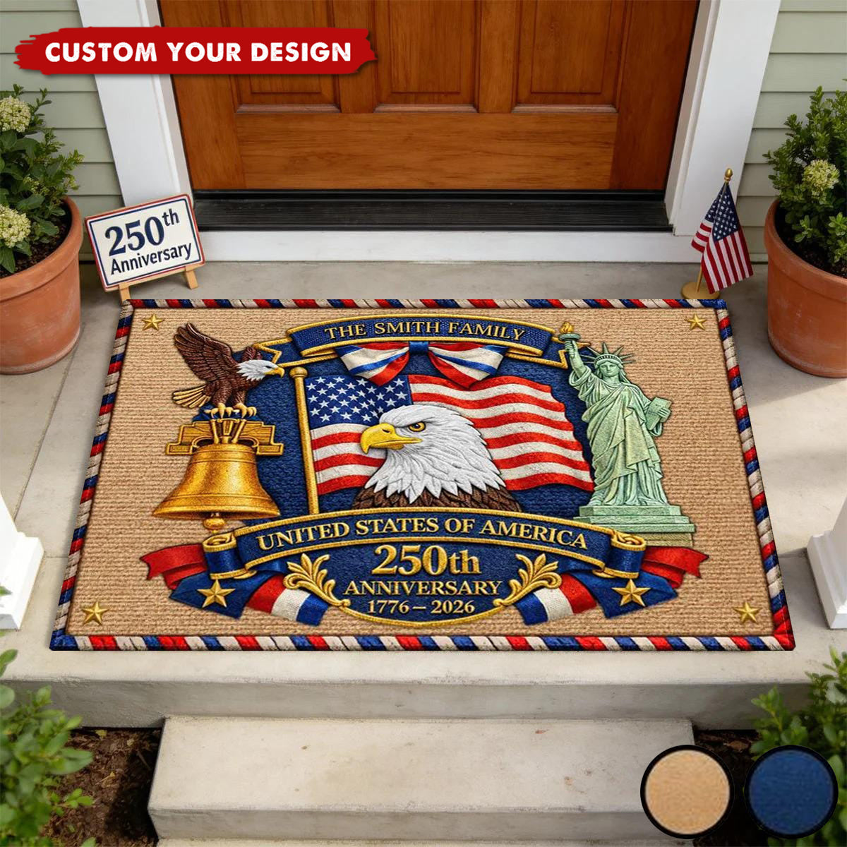 Personalized America Anniversary Family Doormat, 4th Of July Keepsake