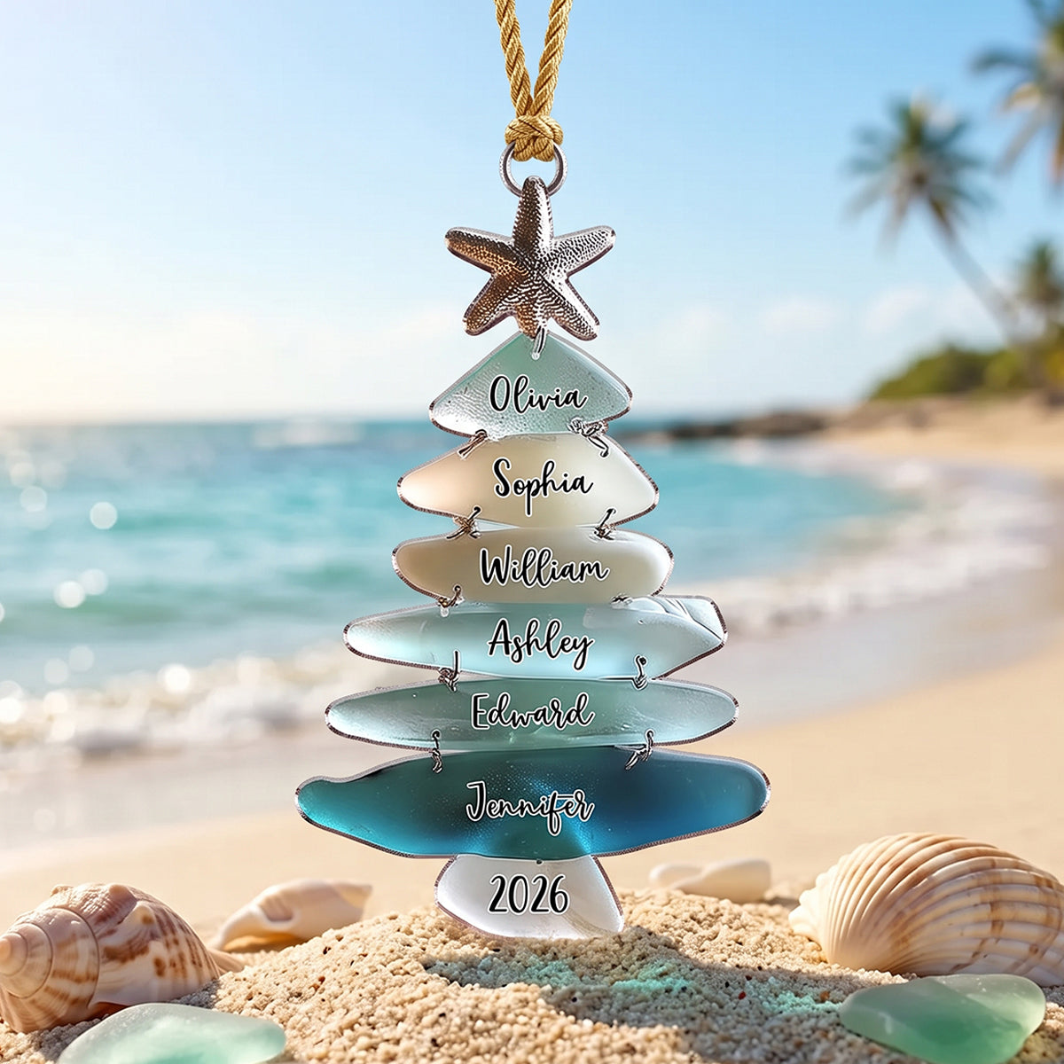 Family Sea Glass Christmas Tree - Personalized Family Ornament