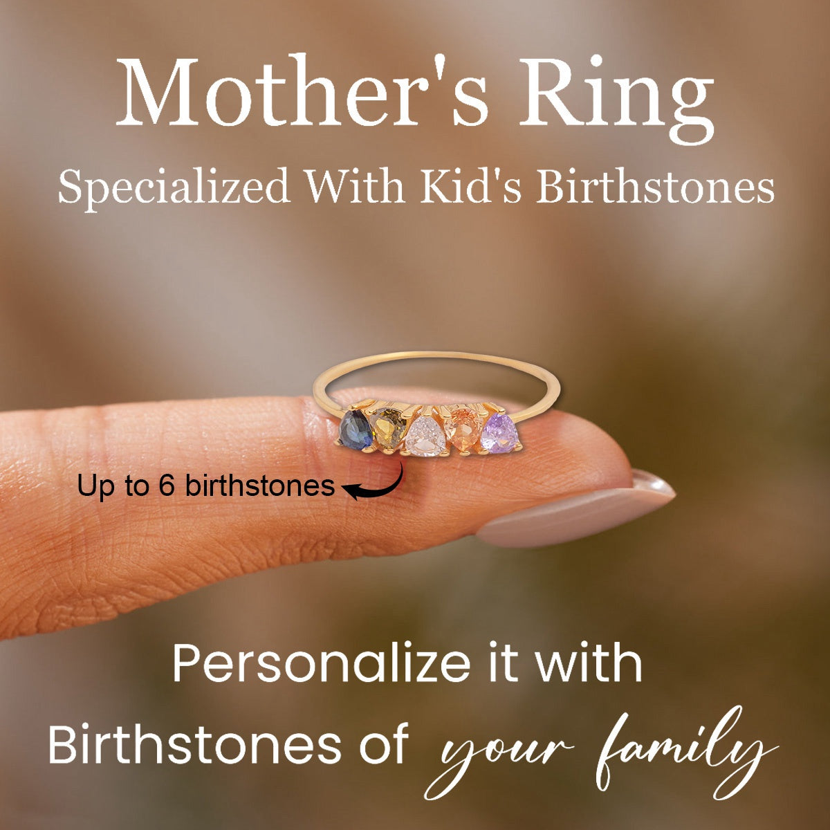Personalized Grandma Mom 1-6 Birthstones Family Dainty Ring