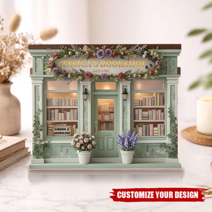 Personalized Bookshop Wooden Block, Gift for Book Lover