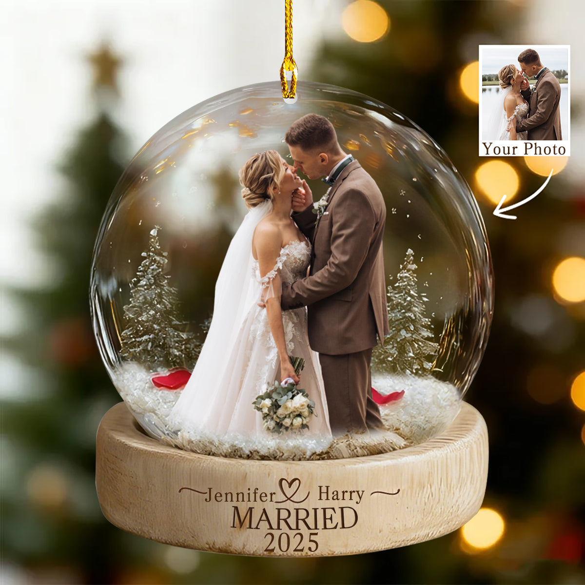 Personalized Photo Engagement Acrylic Ornament, Newlywed Couple Gift