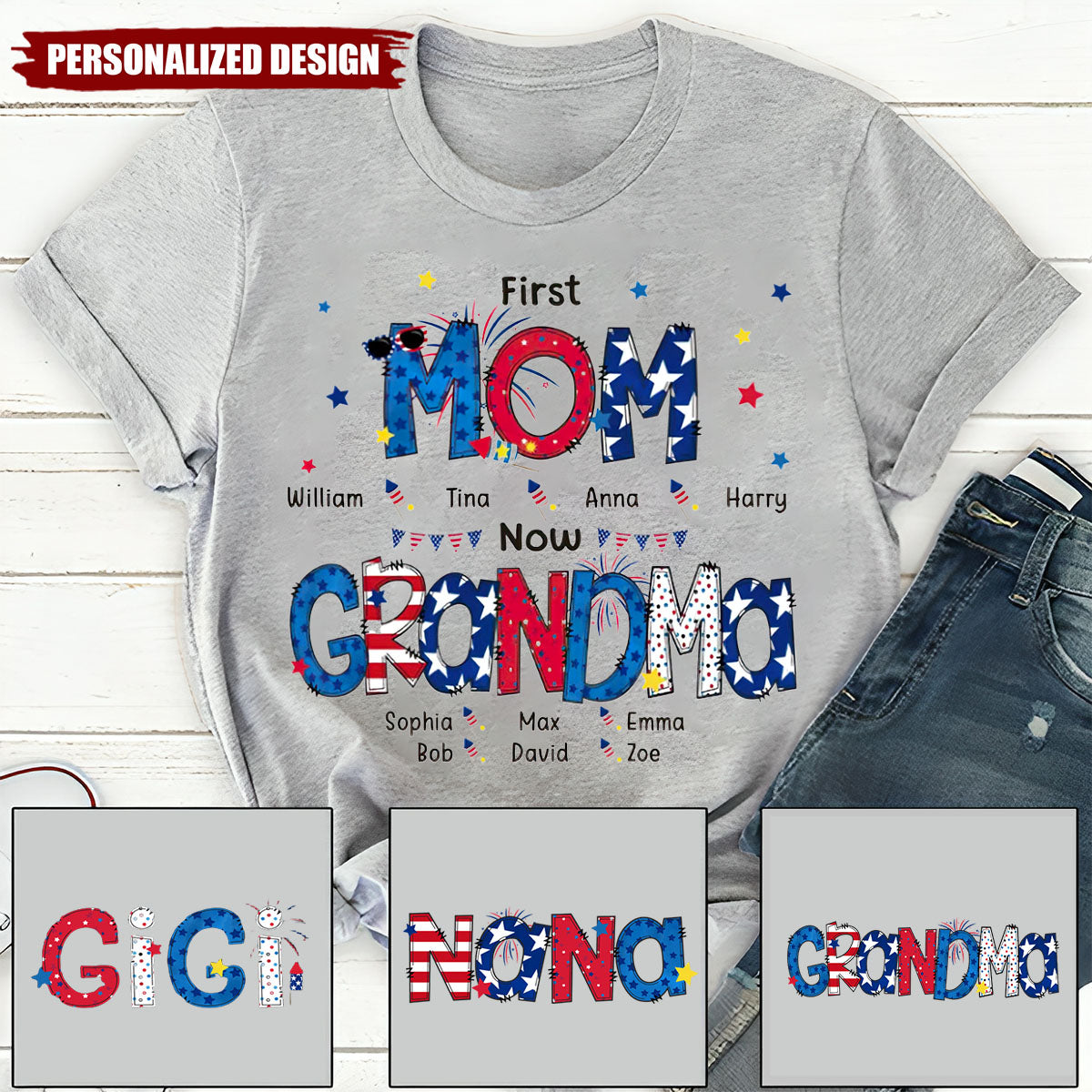 Happiness Is Being A Mom Grandma - Personalized Family T-shirt