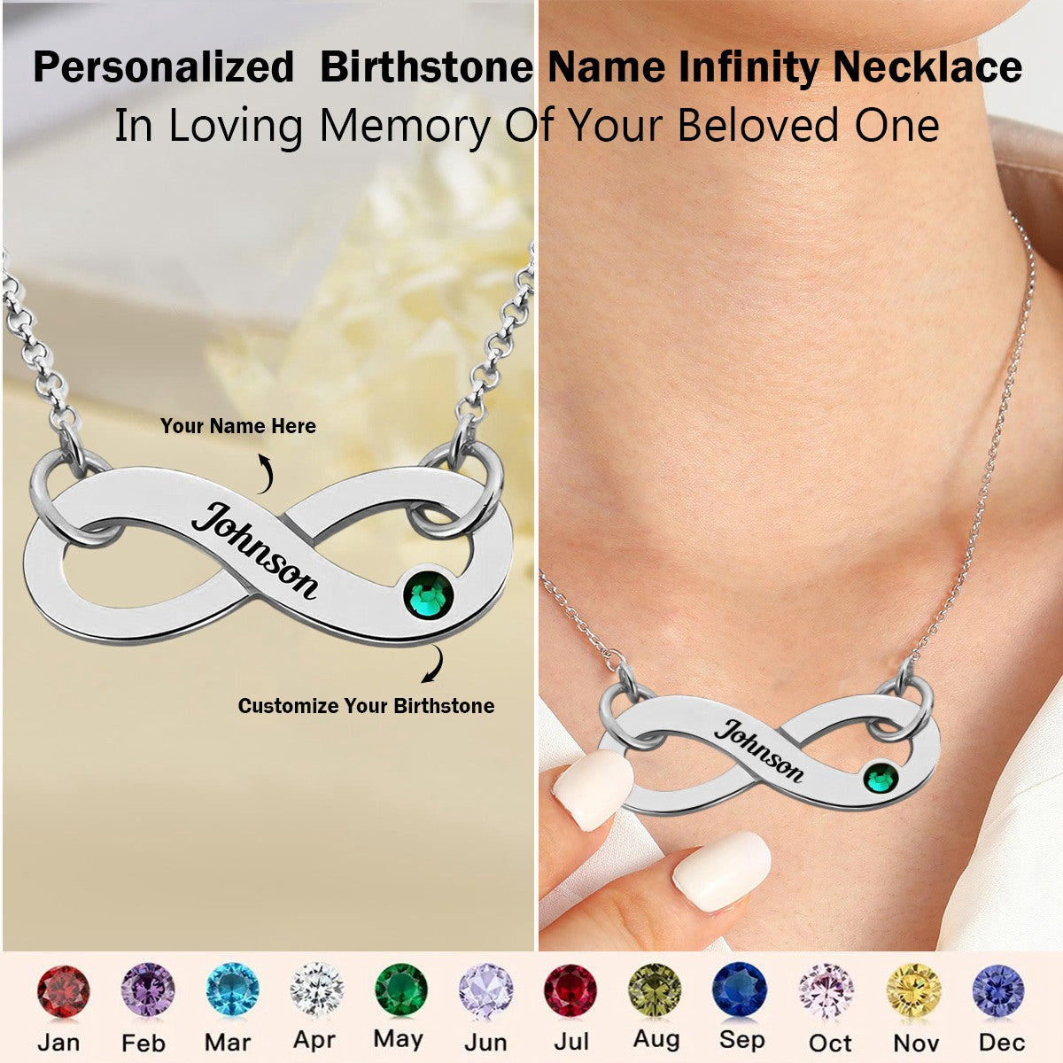 Personalized Birthstone Name Infinity Memorial Necklace