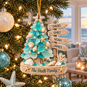 Custom Sea Glass Acrylic Ornament - Personalized Christmas Birthday Gifts For Mom, Dad, Brother, Sister