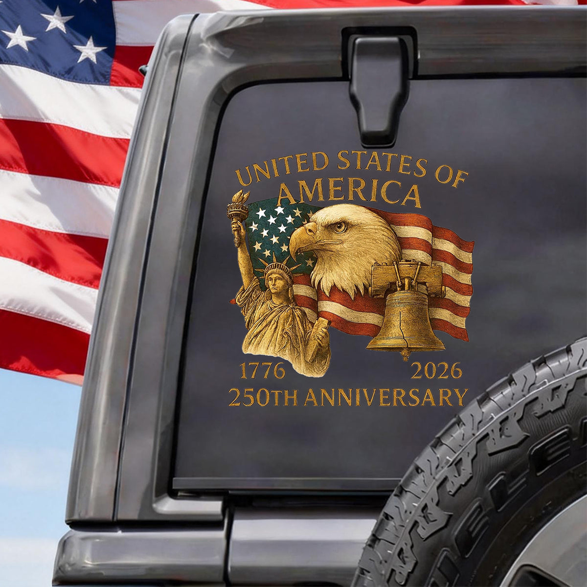 America 250th Anniversary Patriot Eagle With Statue Of Liberty Car Decal Sticker