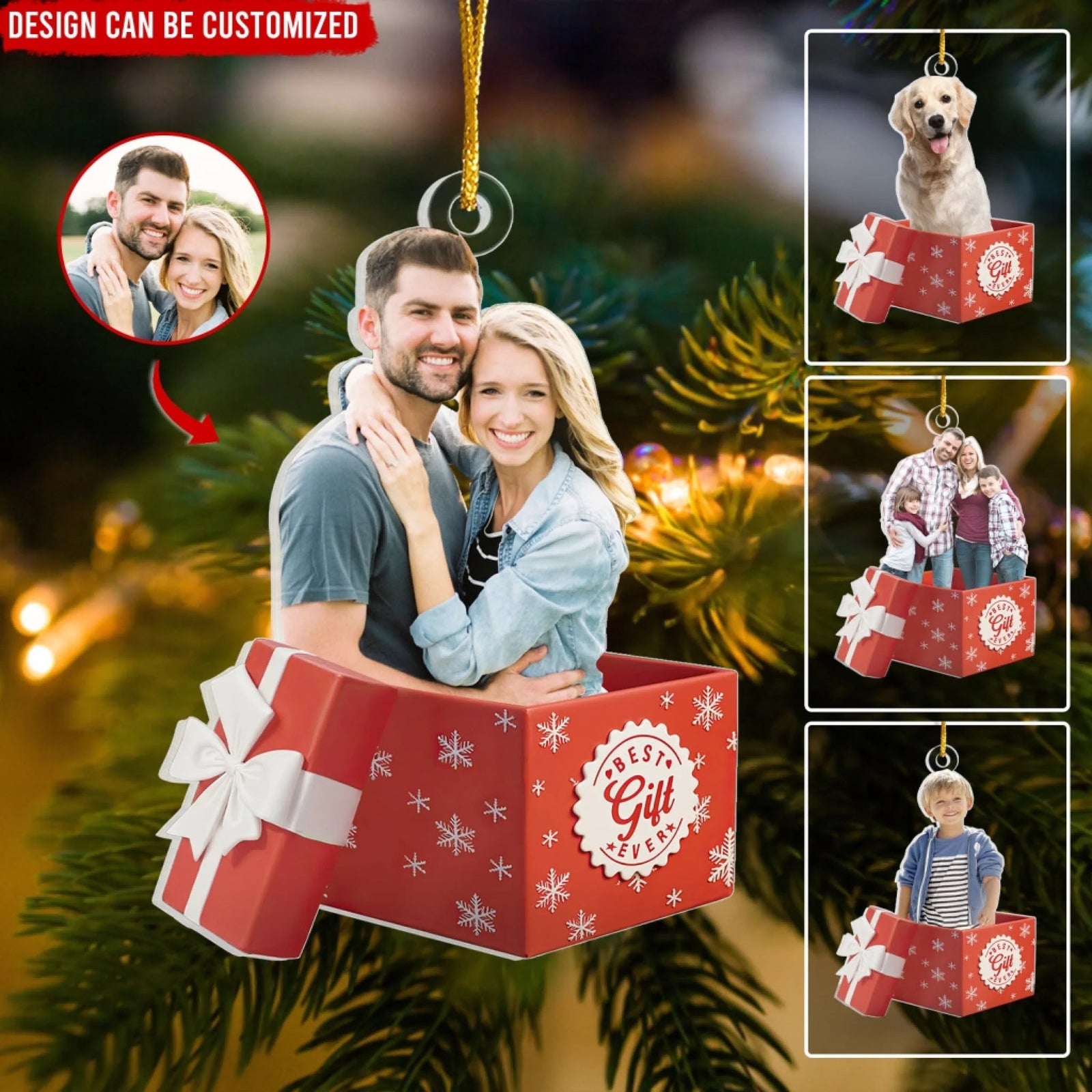 Christmas Best Gift Ever - Personalized Family Portrait Christmas Ornament