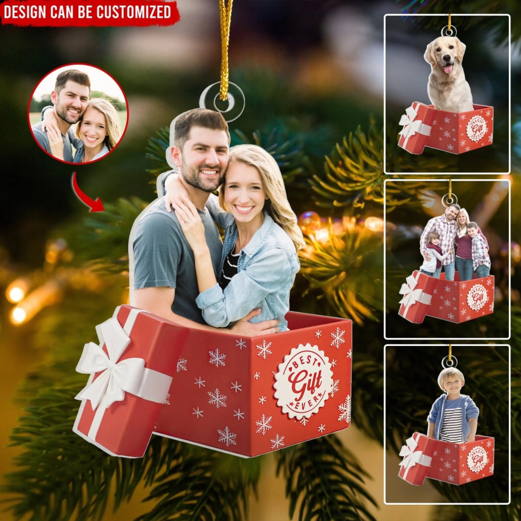 Christmas Best Gift Ever - Personalized Family Portrait Christmas Ornament