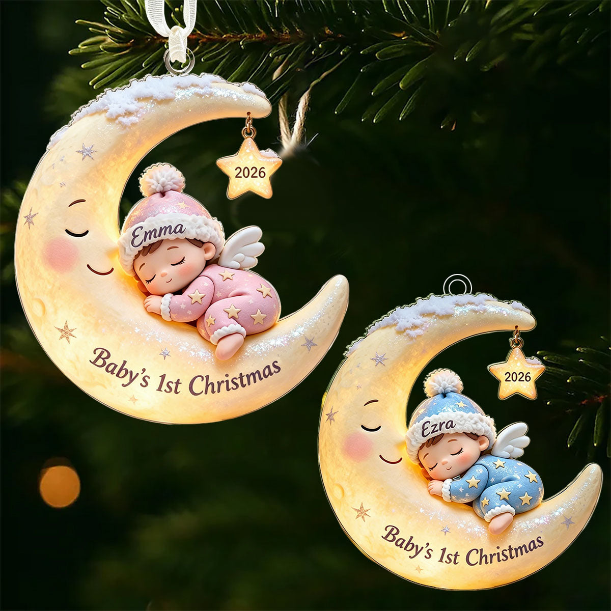 Custom Baby's First Christmas, Moon Acrylic Ornament