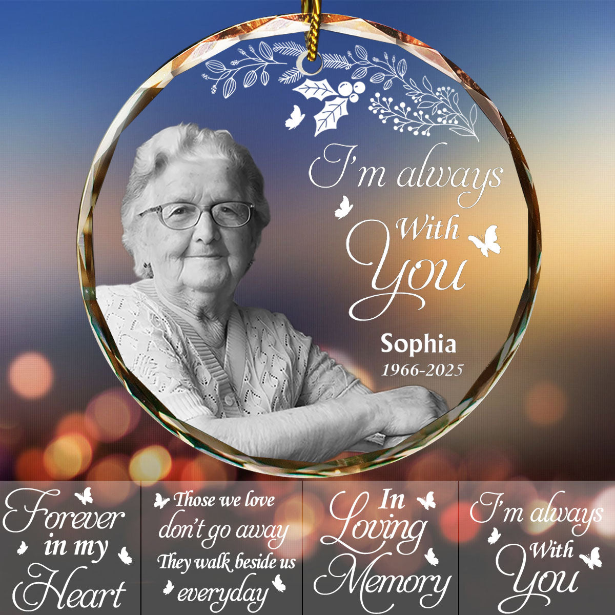 We're Always with You - Custom Photo Memorial Glass Ornament