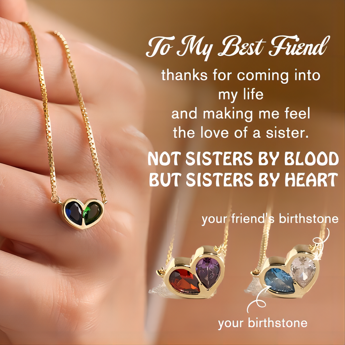 Personalized Best Freinds Forever Linked Together Custom Heart Birthstones Bracelet