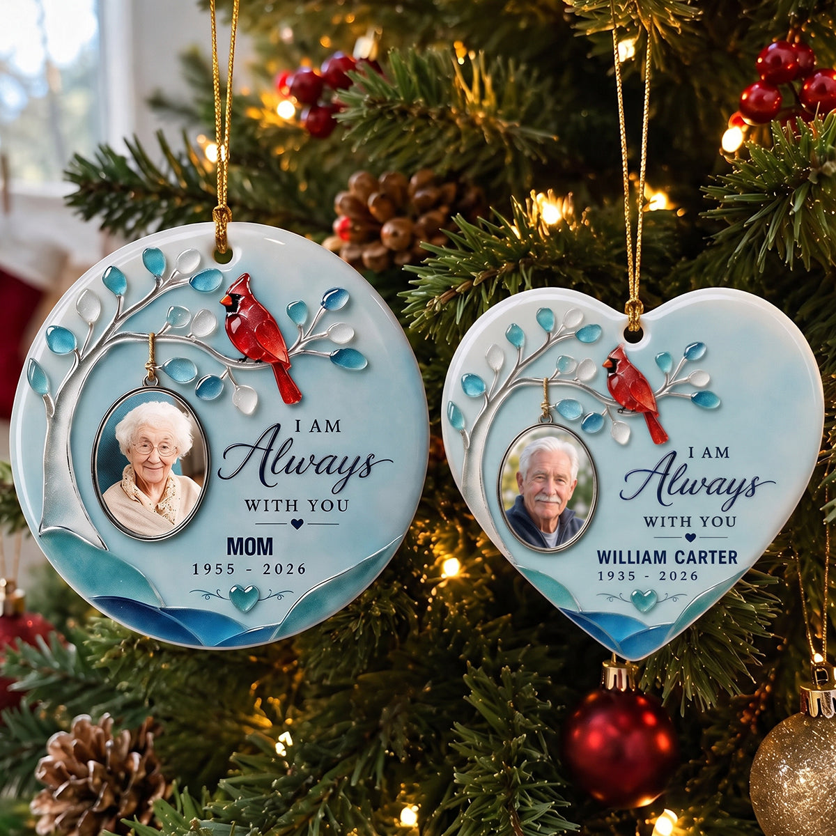 Personalized Cardinal Memorial Ornament, Custom Photo Sympathy Gift