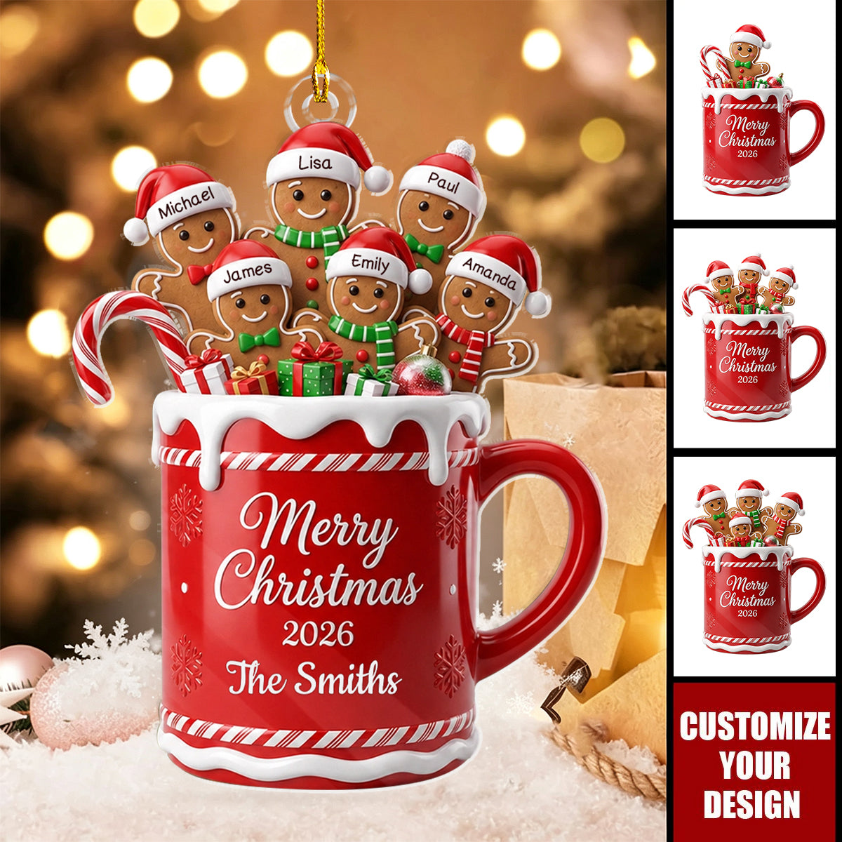 Personalized Gingerbread Family Acrylic Ornament Holiday Decor 2026