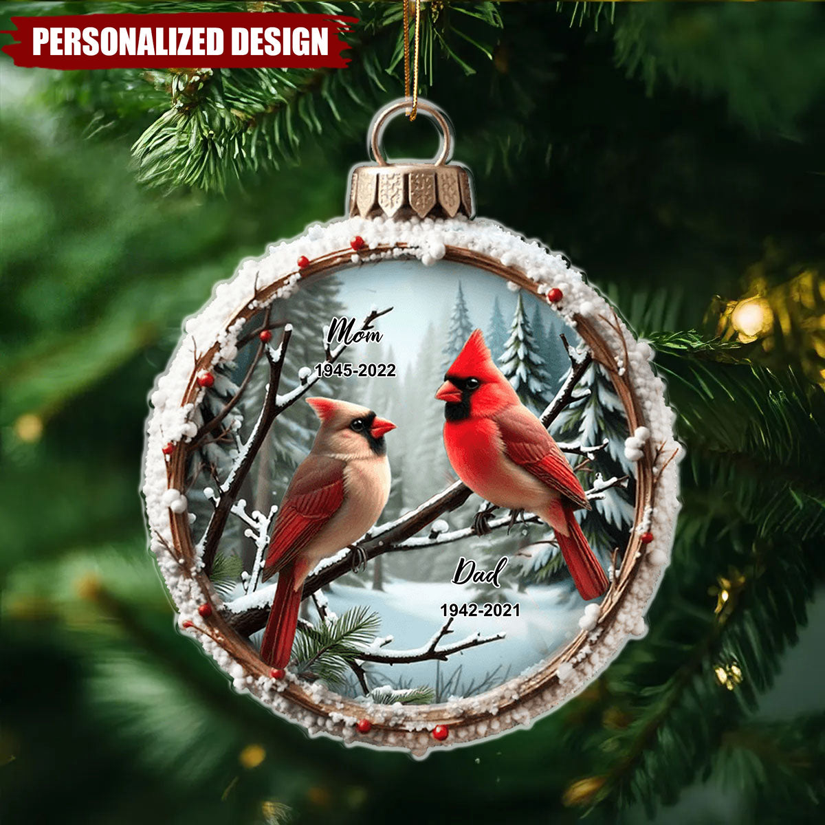 Winter Scene Memorial Cardinal Remembrance Keepsake 3D Effect Personalized Acrylic Ornament