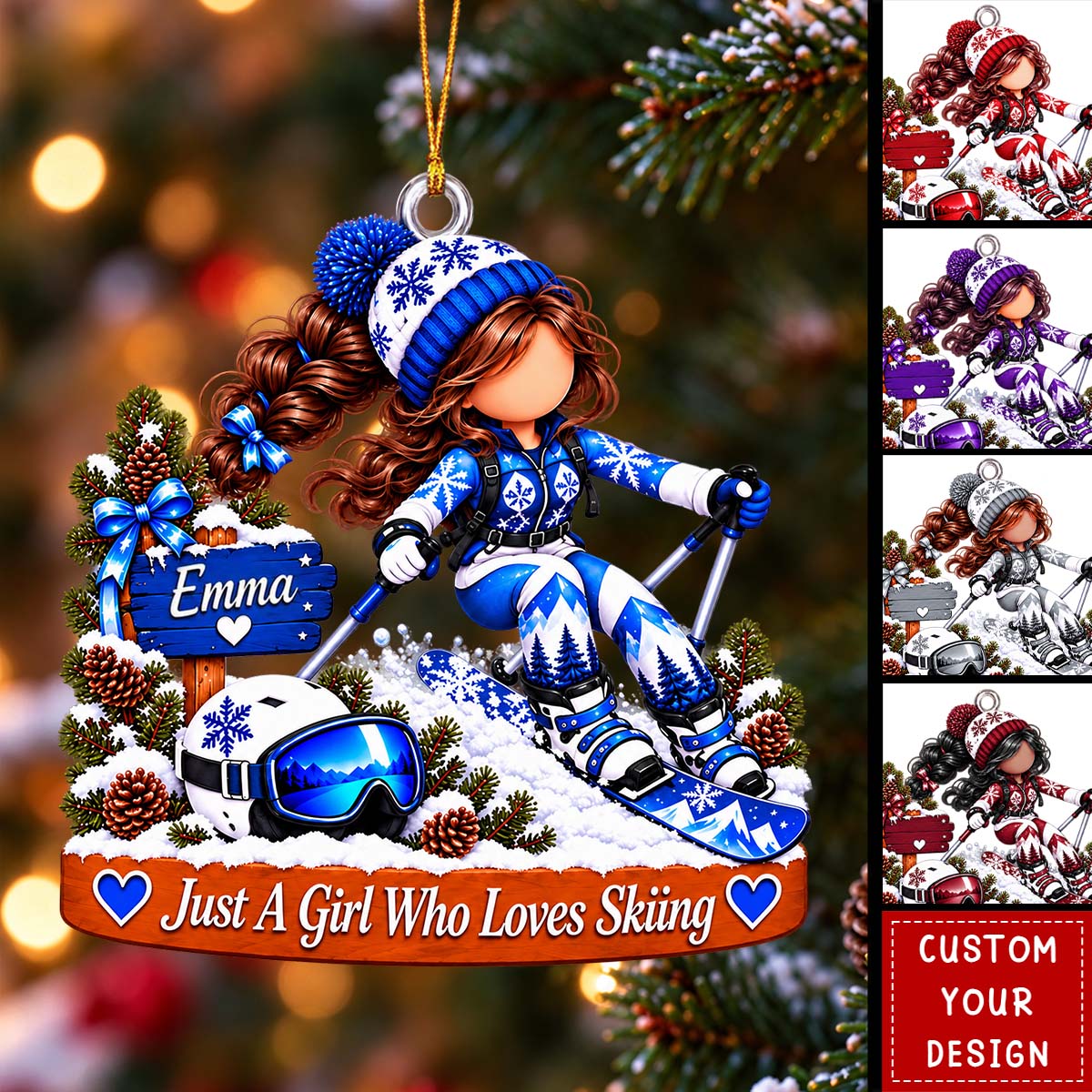 Personalized Snowboarding Girl Ornament, Winter Sports Keepsake For Her