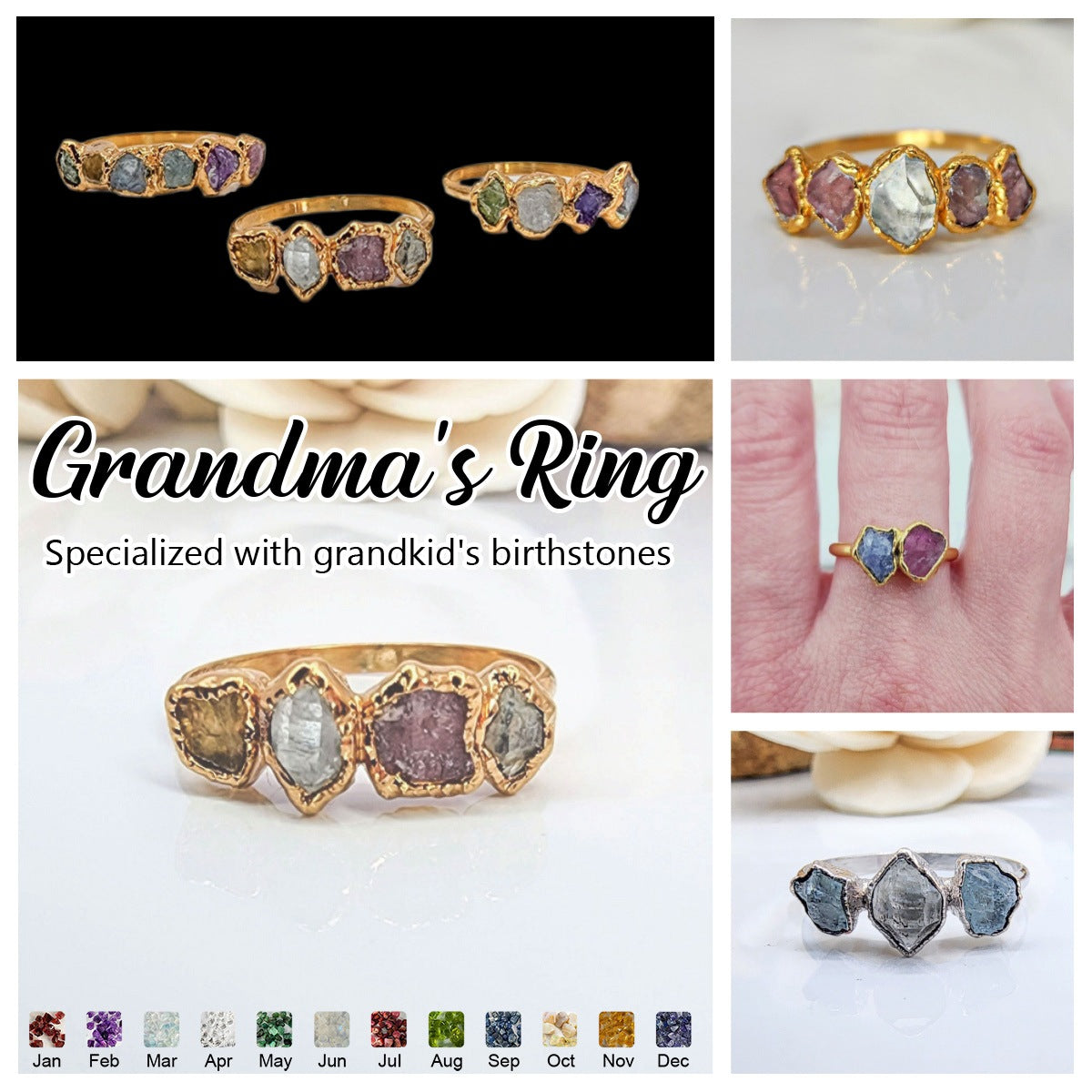 Personalized Grandma Mom Birthstone Ring