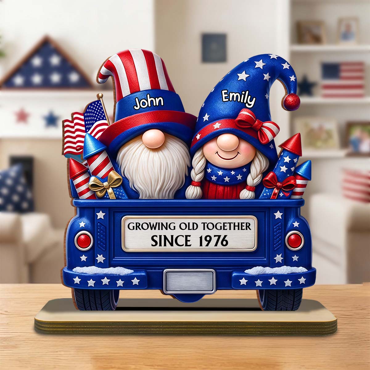 Growing Old Together, Personalized American Couple Wood Plaque, Gift For Couples